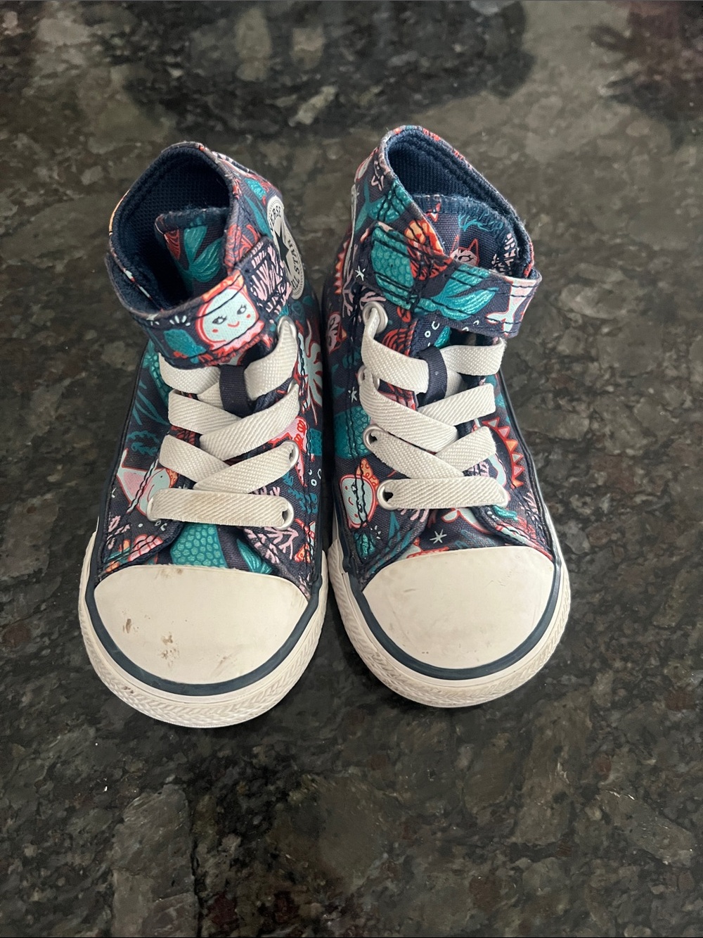 Converse Kids Navy Floral High-Top Sneakers with Teal and Coral Accents